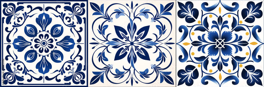 A grand baroque-style ceramic tile featuring a rudimentary white and blue floral damask pattern, centered by a large floral frame, makes for a beautiful ceiling design. A grand baroque-style ceramic tile featuring a rudimentary white and blue floral damask pattern, centered by a large floral frame, makes for a beautiful ceiling design.