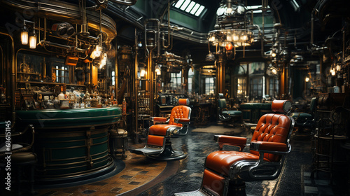 Interior of barbershop.