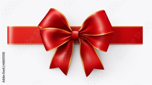 red ribbon and bow with gold isolated against white background