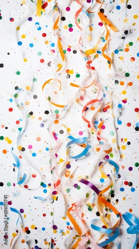 coloured confetti and streamers as a white New Year's background