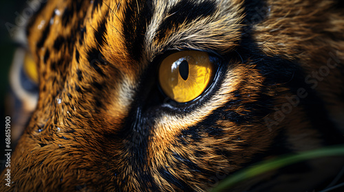 Dangerous feline hunter close-up photograph featuring vivid orange-and-black stripes in a tropical forest setting.