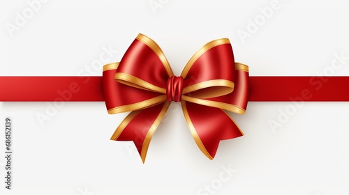 red ribbon and bow with gold, isolated against white background