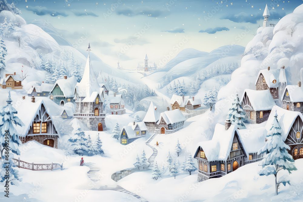 Beautiful cozy village in winter