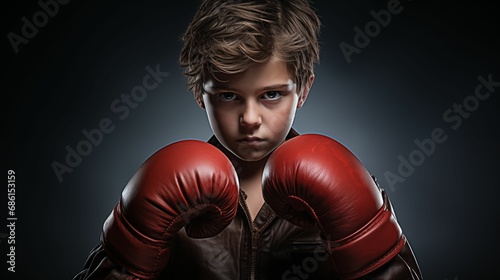 Image of a boy wearing boxing gloves. © kept
