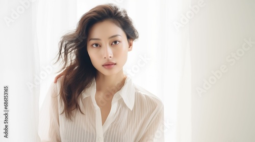 Image of a beautiful young Asian woman on a white background.