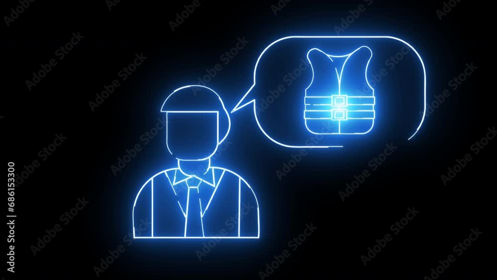 animated sketch of a man and a sketch of a life jacket with a glowing neon saber effect