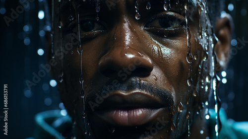 Portrait of black man with a water drops on face. © andranik123