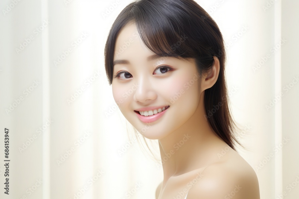 Perfect clean skin, curly dark hair. with copy space. Beauty skin care Perfect clean skin, curly dark hair. with copy space. Beauty skin care