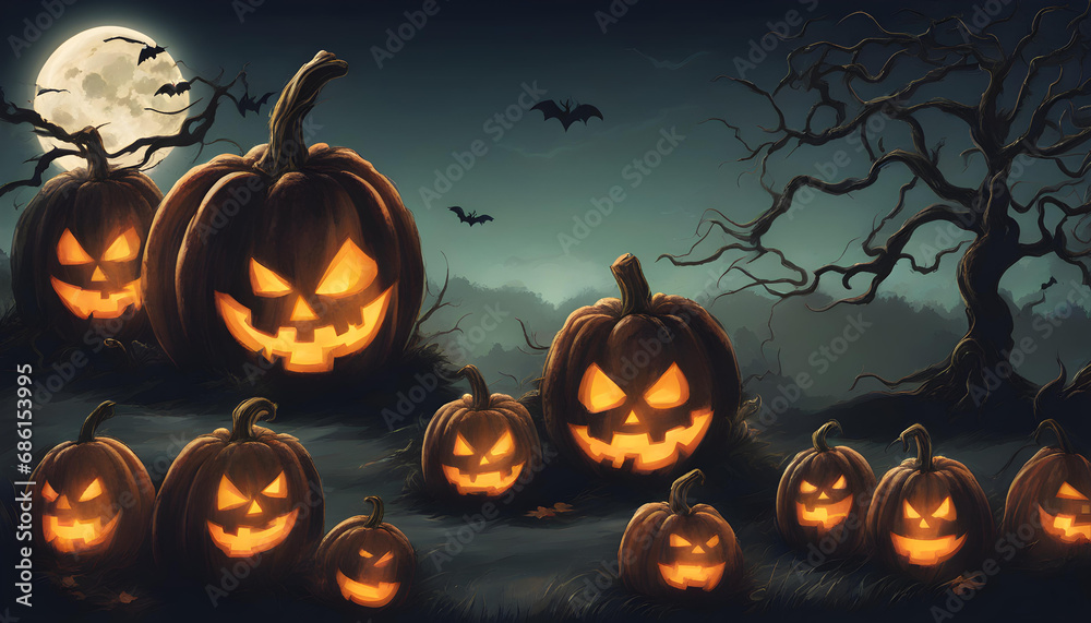 halloween background with pumpkins and bats halloween background with pumpkins and bats