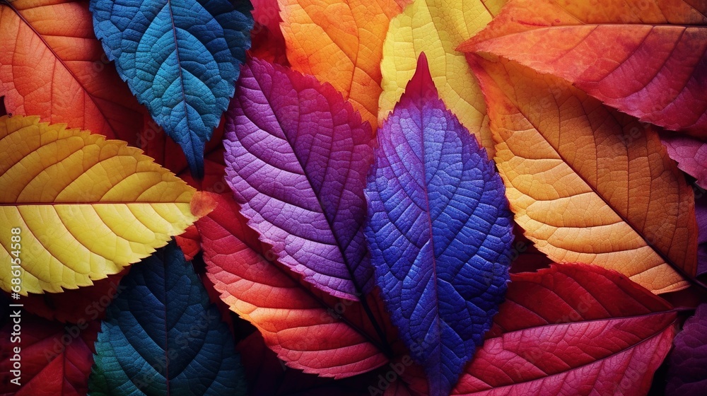 close up of autumn leaves. Multicolored fall leaves. Colorful autumn leaves. Macro leaf texture