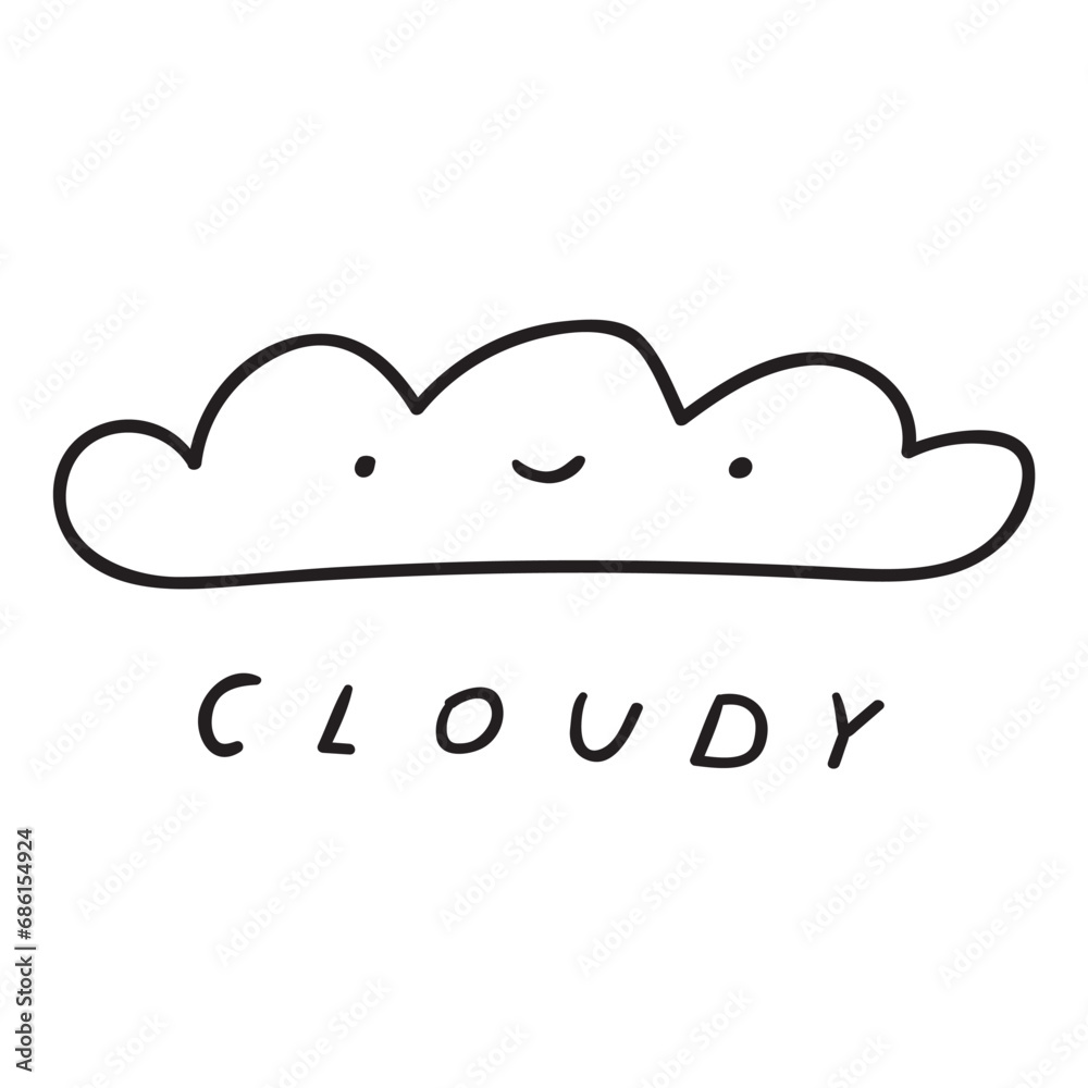 Cloudy. Weather forecast icon. Learning. Kids education concept. Vector hand drawn illustration Cloudy. Weather forecast icon. Learning. Kids education concept. Vector hand drawn illustration
