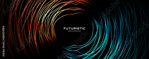 3D blue orange techno abstract background overlap layer on dark space with roughen shape decoration. Modern graphic design element lines style concept for web banner, flyer, card or brochure cover