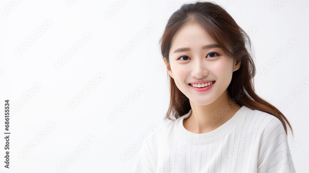Close up of beautiful face. Glow skin and plump lips with natural makeup Close up of beautiful face. Glow skin and plump lips with natural makeup