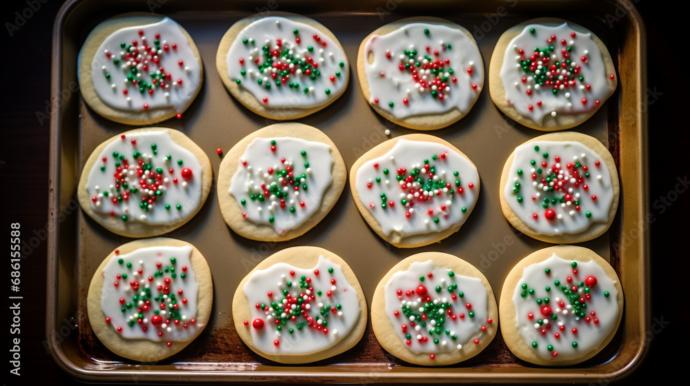 Christmas Sugar Cookies with Frosting and Sprinkles