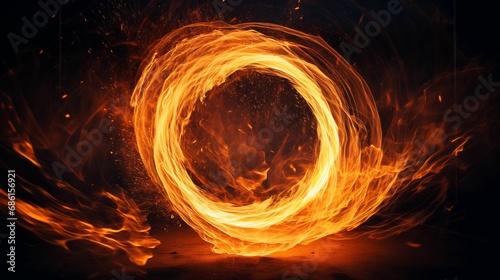Burning flames forming a circle on a black background.