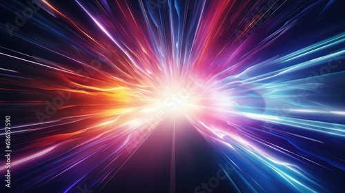 Light speed, hyperspace, space warp background. colorful streaks of light gathering towards the event horizon
