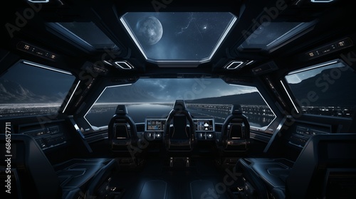 An image of the interior of a spaceship with a breathtaking view.