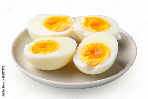 A boiled egg displayed on a plain white background