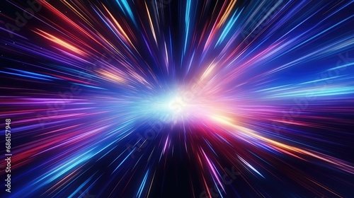 Light speed, hyperspace, space warp background. colorful streaks of light gathering towards the event horizon