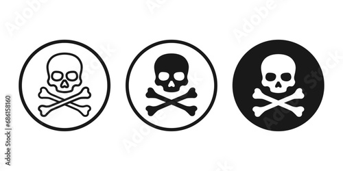 Skull and crossbones icon set. Skull and bones danger warning sign. Skull vector illustration
