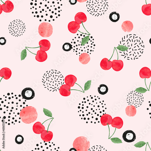 Seamless cherry pattern. Vector abstract background with watercolor berries photo