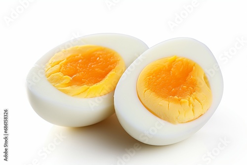 A boiled egg displayed on a plain white background photo