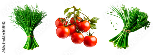 tomatoes with green leaves, PNG