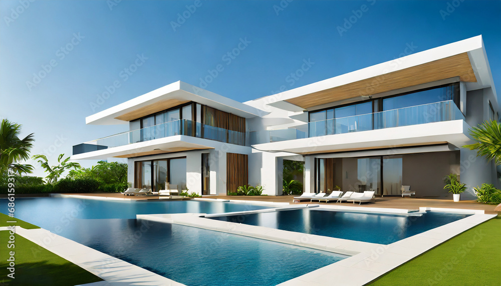 Fototapeta premium Moderne Villa mit Schwimmecken