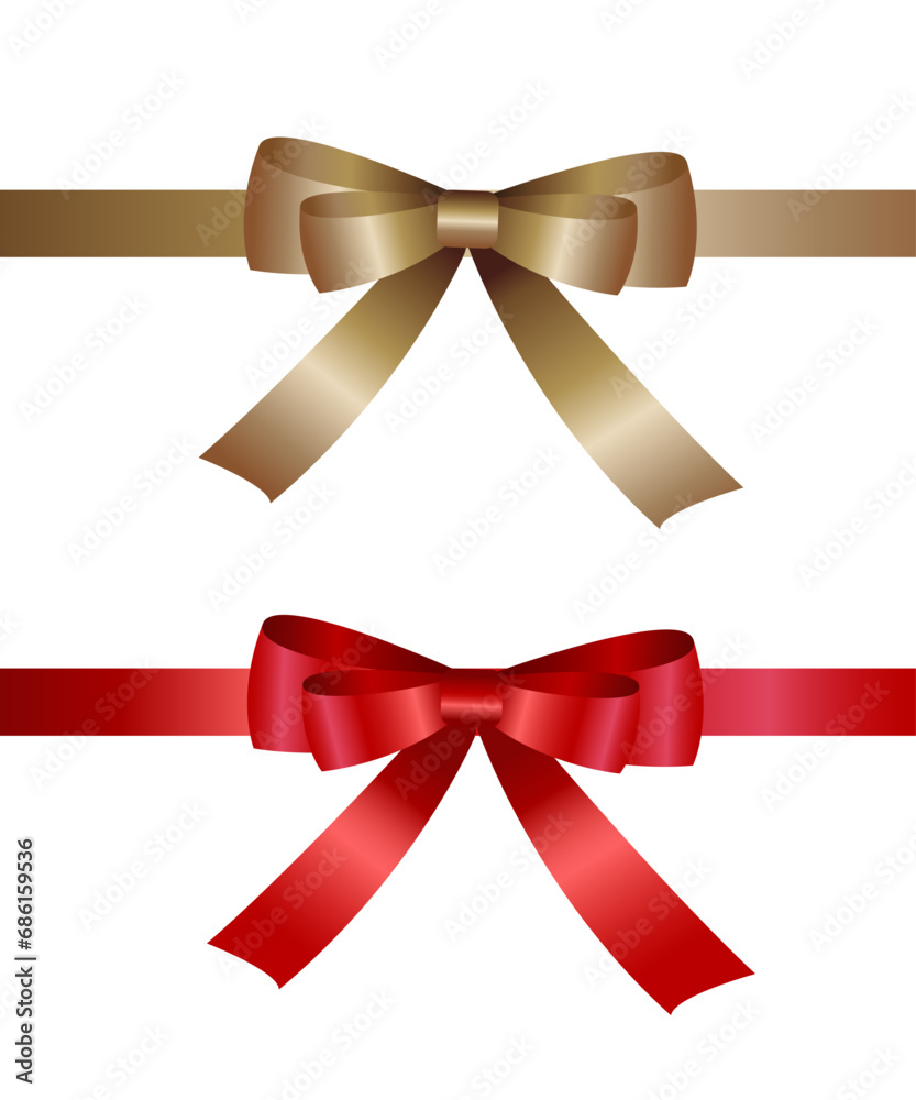 Fototapeta premium Vector red bows ribbon on white background. Decorative element for greating, presents or surprise. Christmas and New Year decoration.