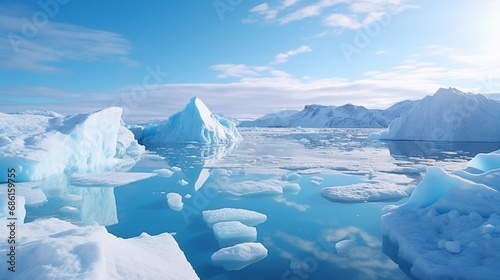 Greenland ice sheet. Climate Change. Iceberg afrom glacier in arctic nature landscape on Greenland. Melting of glaciers and the Greenland ice sheet is a cause of sea levels rise  photo