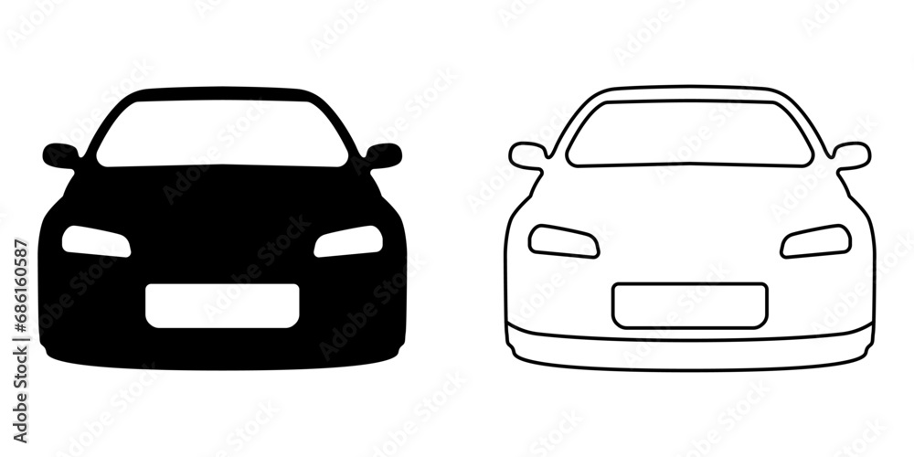 Car black vector icon. Outline car vector icons. Vehicle on a white background flat icon. Car shape vector. A set of two cars for travel and pleasure.