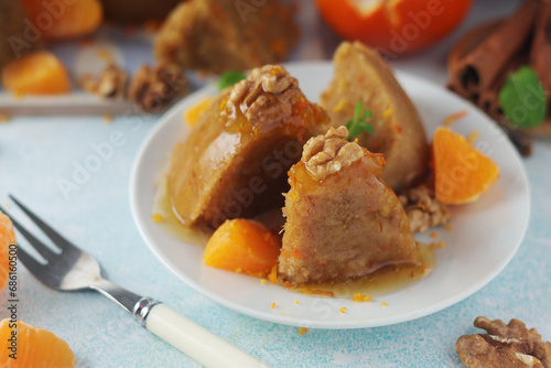 Mandarin halva dessert, traditional Greek dessert	 photo