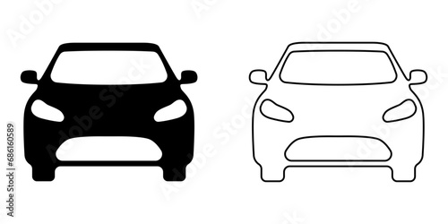 Car black vector icon. Outline car vector icons. Vehicle on a white background flat icon. Car shape vector. A set of two cars for travel and pleasure.