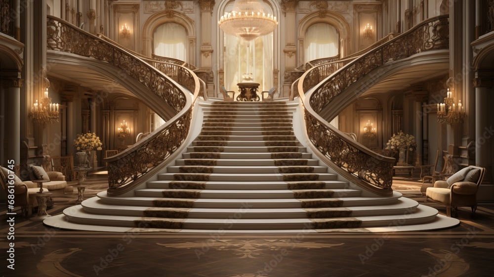 A grand staircase that exudes opulence and sophistication. A grand staircase that exudes opulence and sophistication.