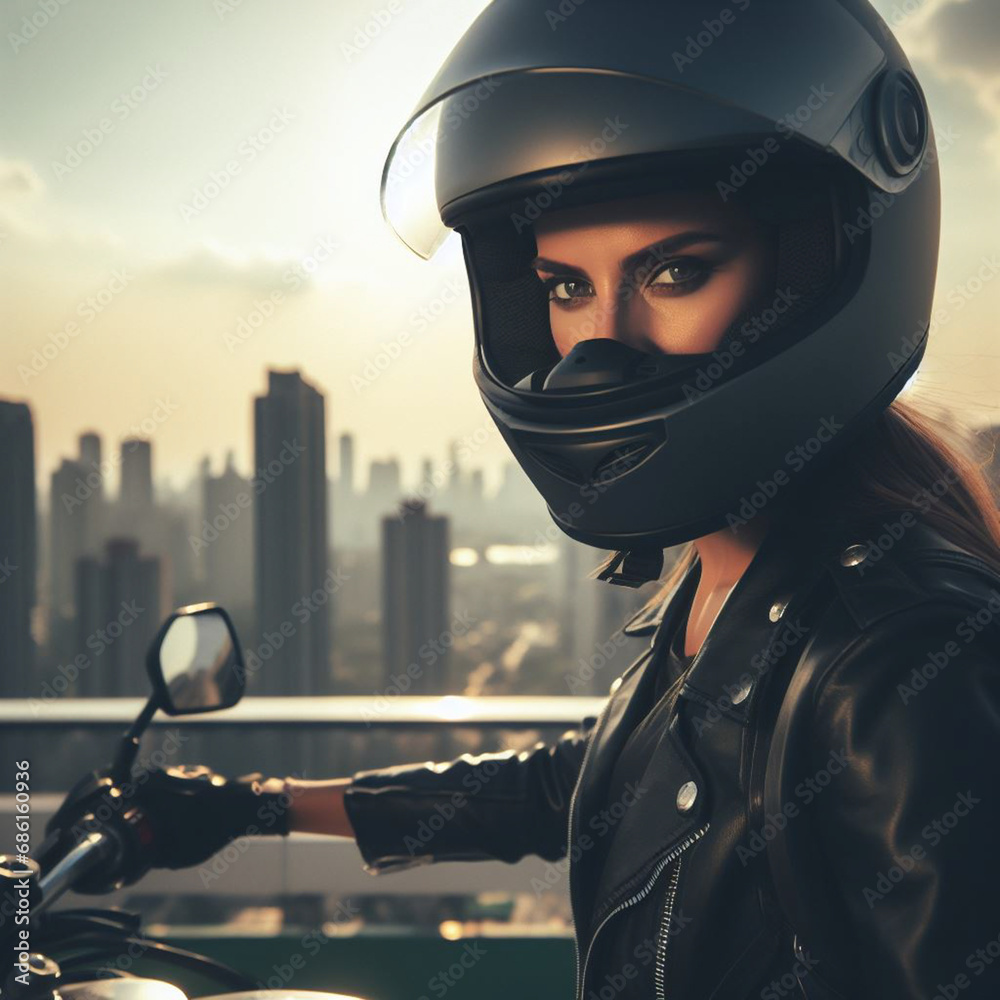 kobieta na motocyklu - obrazy, fototapety, plakaty 