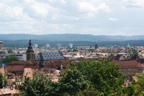 The panorama of Bamberg from a castle hill, Germany