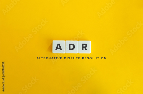 Alternative dispute resolution Abbreviation (ADR). Letter Tiles on Yellow Background. Minimalist Aesthetics.