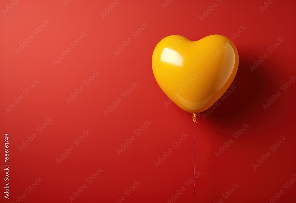 Yellow heart-shaped balloon on a red background: a symbol of love and celebration, ideal for different occasions