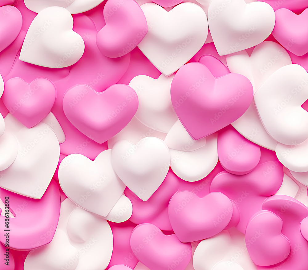 Abstract 3D Pink Hearts Seamless Pattern Background