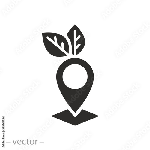 green area location icon, farming pin, flat symbol on white background - vector illustration