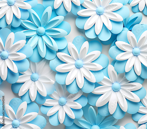 3D Pastel Blue and White Daisy Flowers Pattern Background for Spring Wallpaper