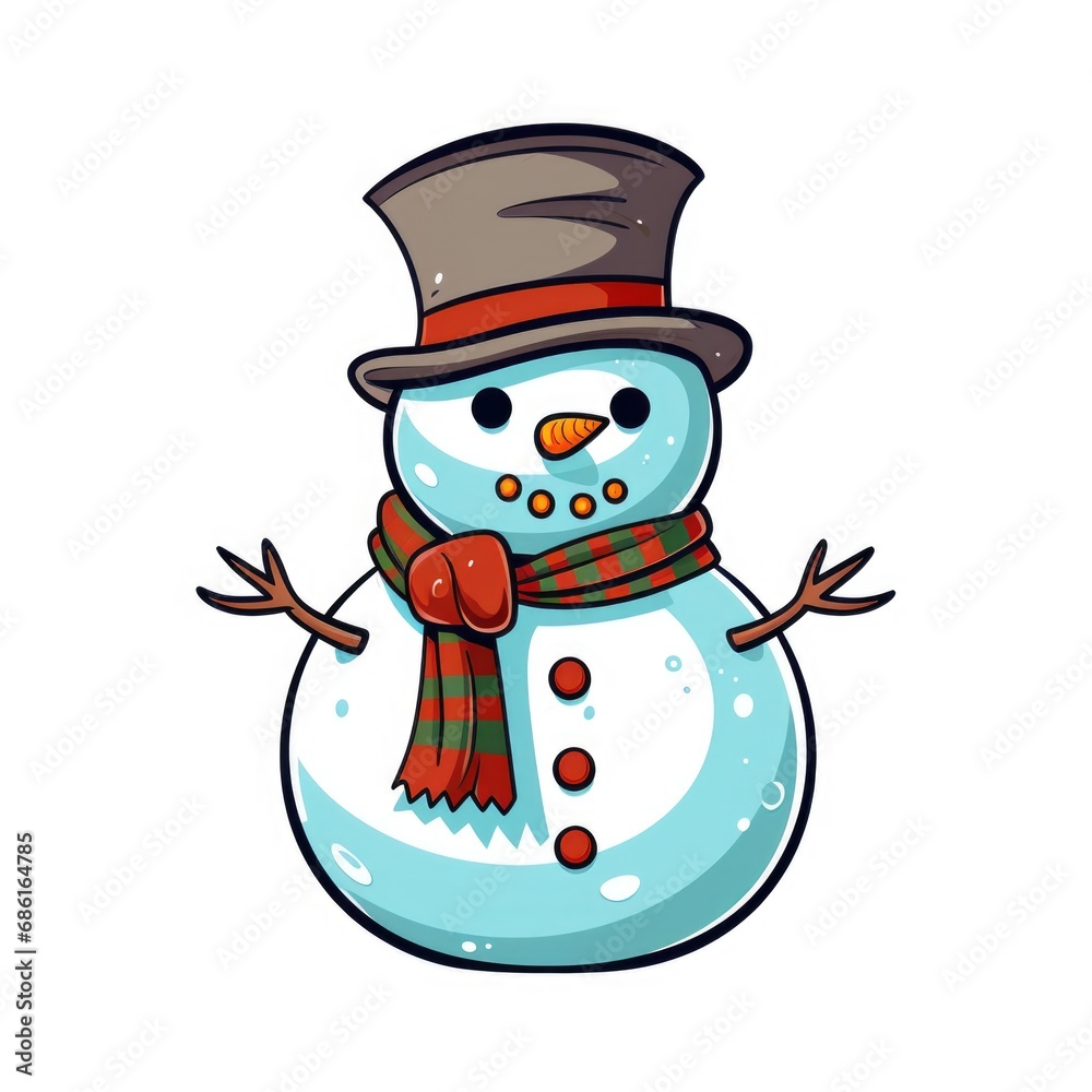 Drawing of Snowman on white background