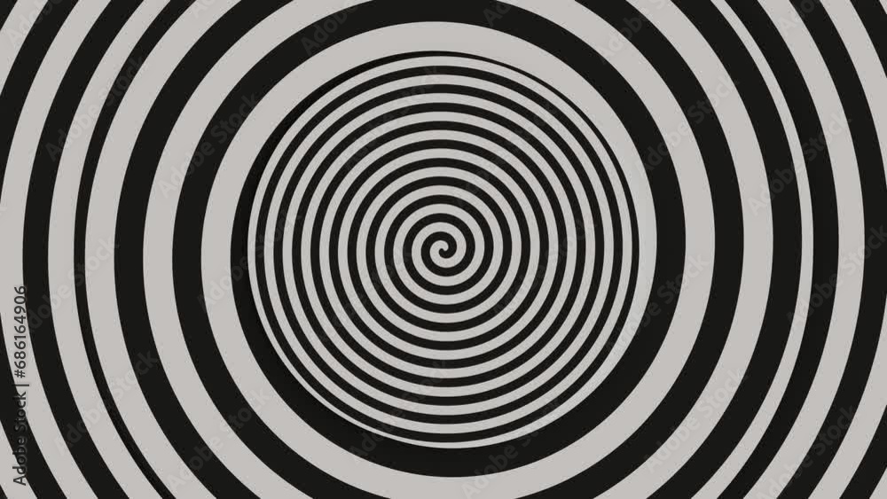 Black and white spiral design with a hypnotic curve on a black and white background
