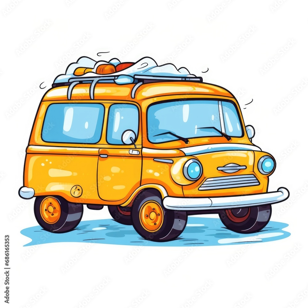 Drawing of Snow-covered car on white background Drawing of Snow-covered car on white background