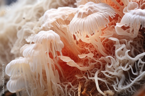 Texture of Fungus mycelium in natural colors. Mushrooms background
