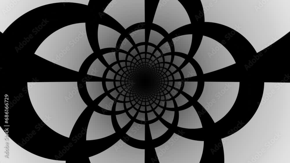 Black and white mandala art with a circular floral design on an abstract background Black and white mandala art with a circular floral design on an abstract background