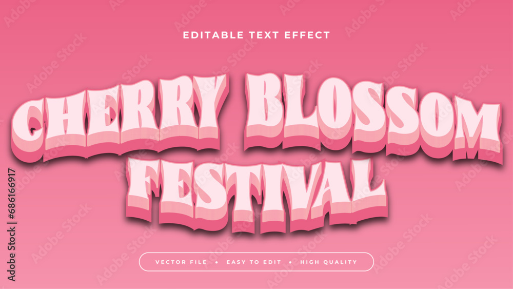 Editable text effect. Soft pink cherry blossom festival text on pink background.