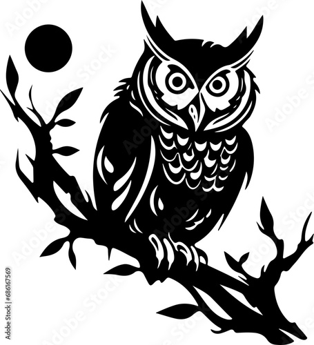 Halloween Owl standing on branch black vector