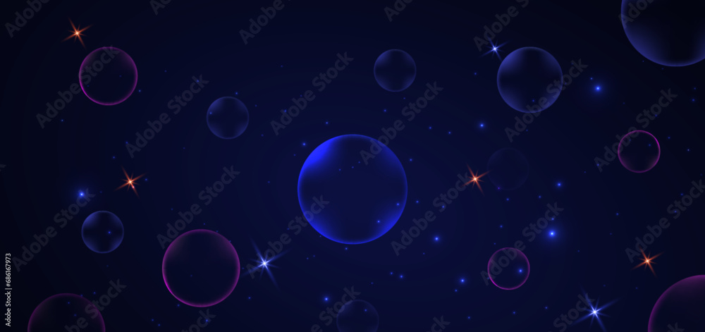 Abstract futuristic glowing neon circle blue and pink light ray with on dark blue background.