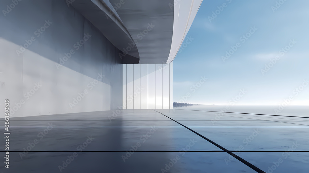 3d render of abstract futuristic architecture with empty concrete floor 3d render of abstract futuristic architecture with empty concrete floor